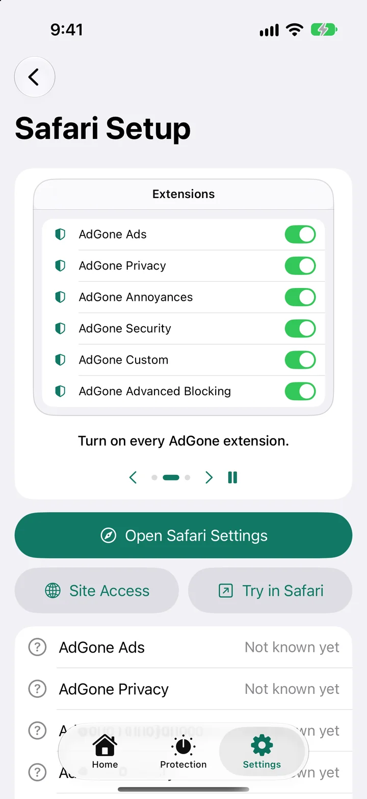 AdGone's Safari Setup page